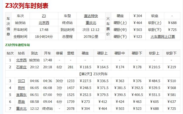 z3z3次列车途经站点时刻表